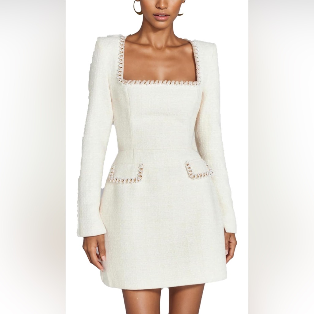 Nwt Letsvdo Elegant White Tweed Dress